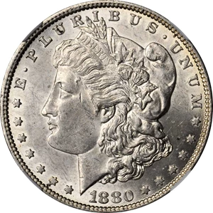 image for: 1880 Morgan Silver Dollar. VAM-11A. Hot 50 Variety. 8/7, Checkmark, Clash. MS-62 (NGC).