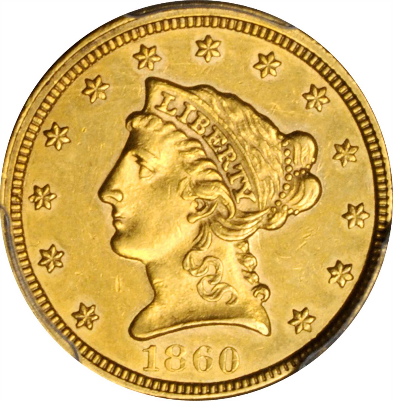 image for: 1860 Liberty Head Quarter Eagle. Type II Reverse. AU-55 (PCGS).