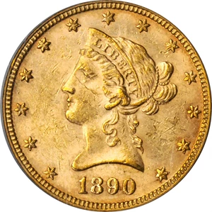 image for: 1890 Liberty Head Eagle. AU-58 (PCGS). OGH.