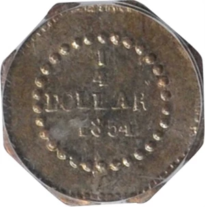 image for: 1854 Octagonal 25 Cents. BG-105. Rarity-3. Liberty Head. MS-62 (PCGS).