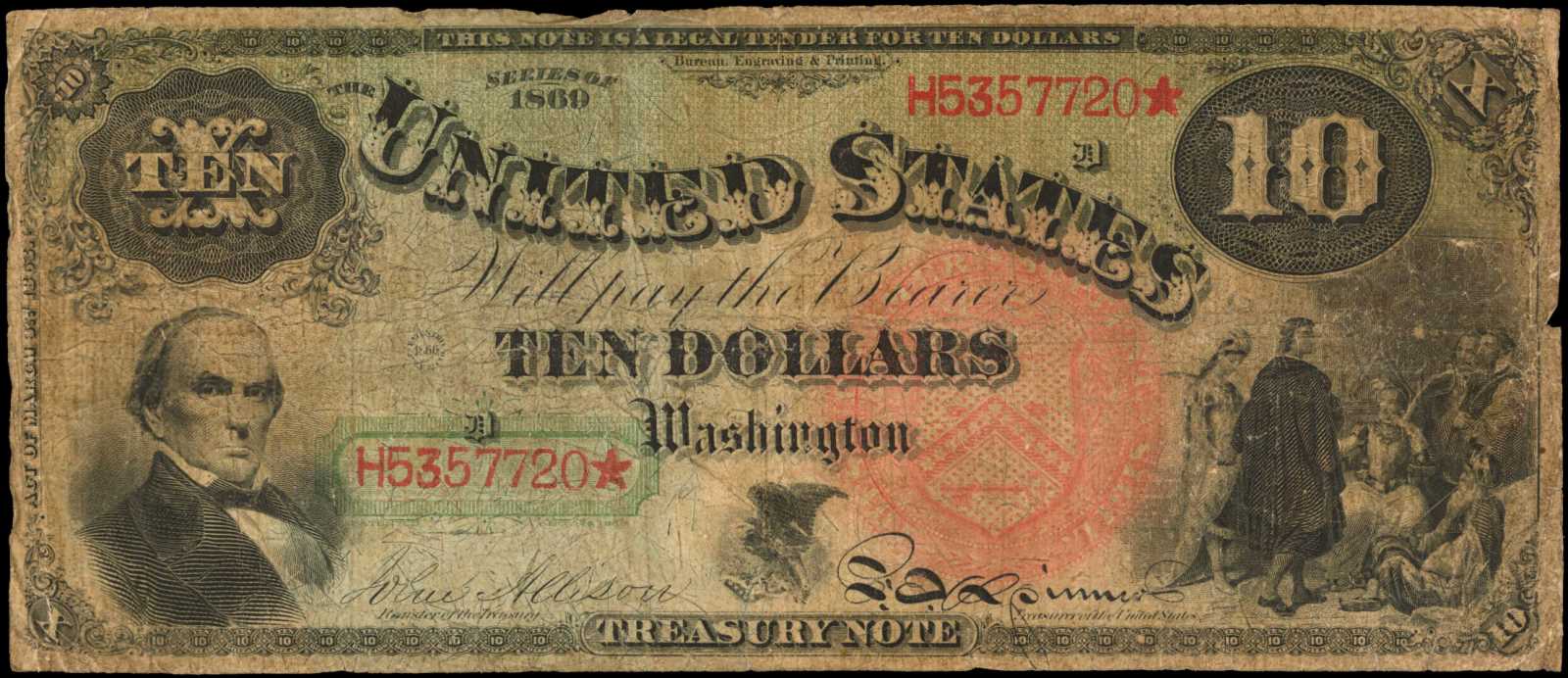 Fr. 96. 1869 $10 Legal Tender Note. Very Good.