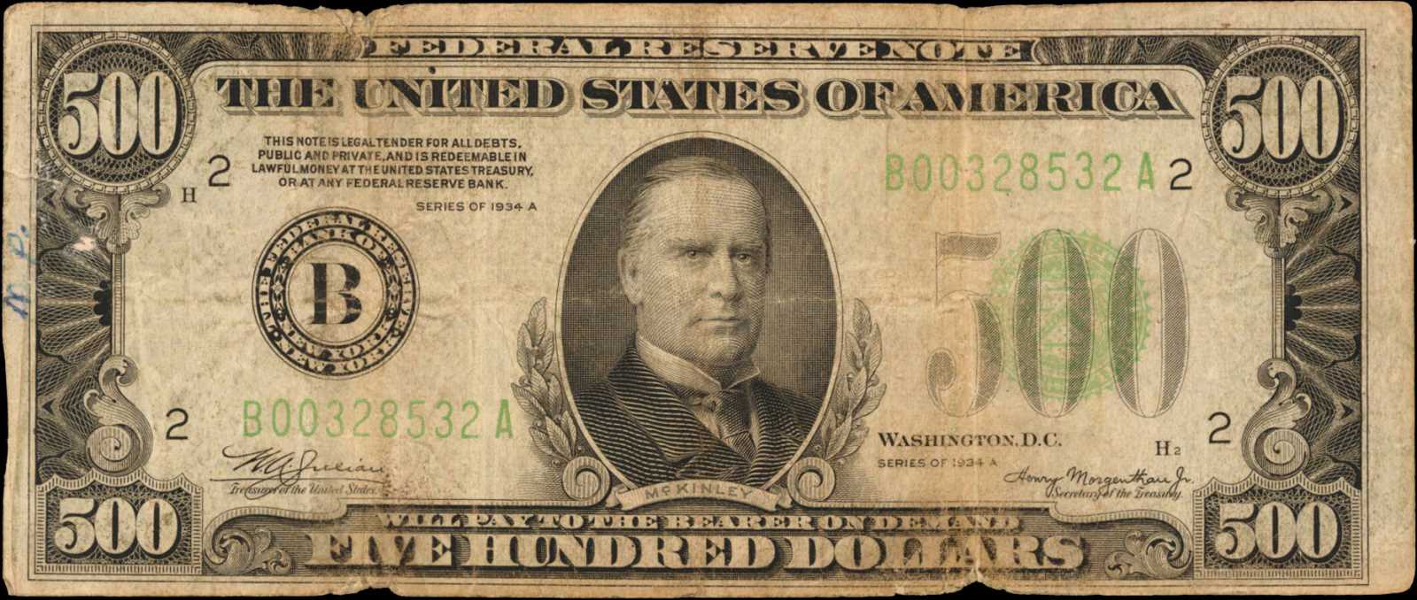 Fr. 2202-B. 1934A $500 Federal Reserve Note. New York. Fine.