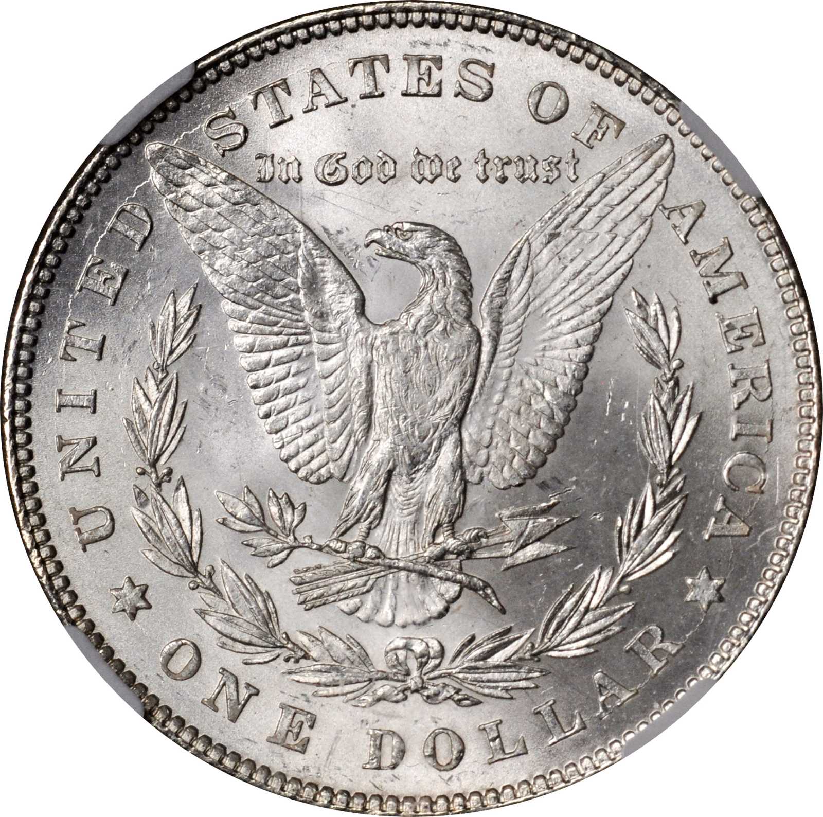 image for: 1878 Morgan Silver Dollar. 7 Tailfeathers. Reverse of 1878. VAM-84. Line Under 8. MS-62 (NGC).