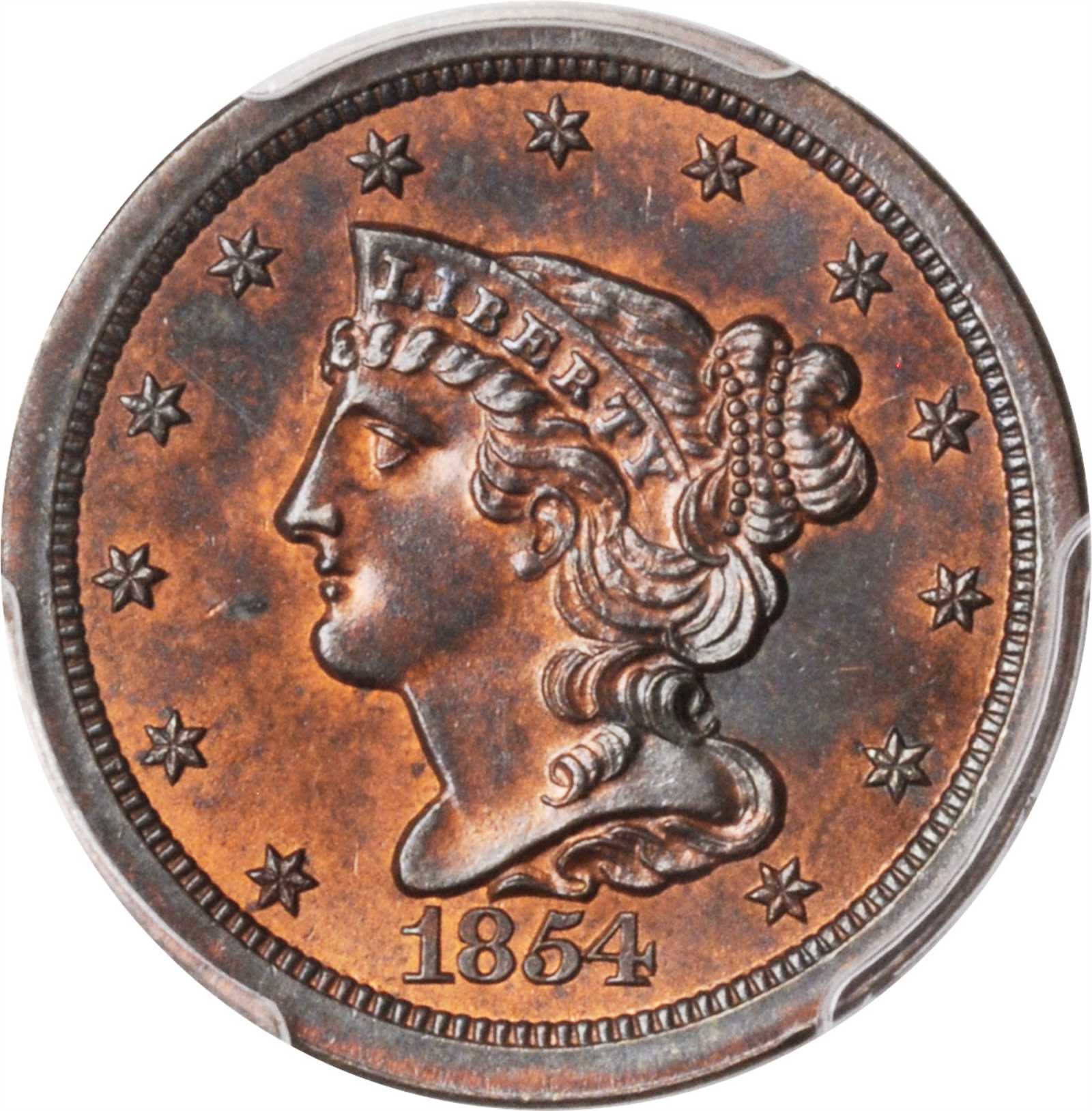 image for: 1854 Braided Hair Half Cent. MS-63 RB (PCGS).