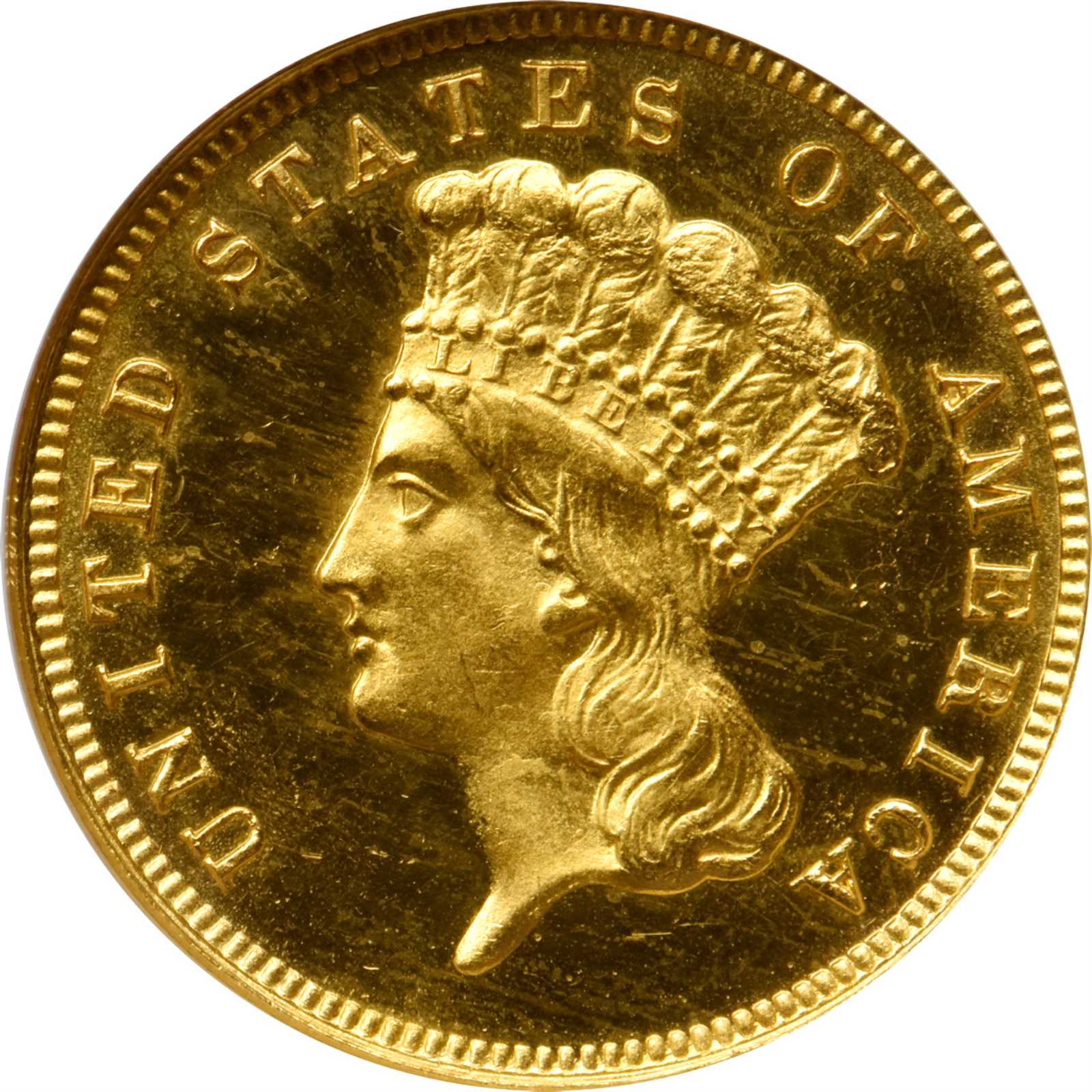image for: 1888 Three-Dollar Gold Piece. JD-1, the only known dies. Rarity-4-. Proof-64 Cameo (NGC).