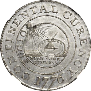 image for: "1776" (1783) Continental "Dollar." Newman 1-C, W-8445. Rarity-3. CURENCY. Pewter. MS-63 (NGC).