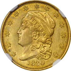 image for: 1830 Capped Head Left Quarter Eagle. BD-1, the only known dies. Rarity-4. AU-55+ (NGC).
