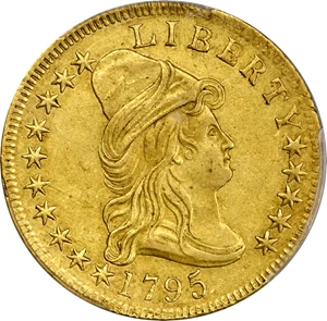 image for: 1795 Capped Bust Right Eagle. BD-4, Taraszka-4. Rarity-5. 13 Leaves. AU-53 (PCGS).