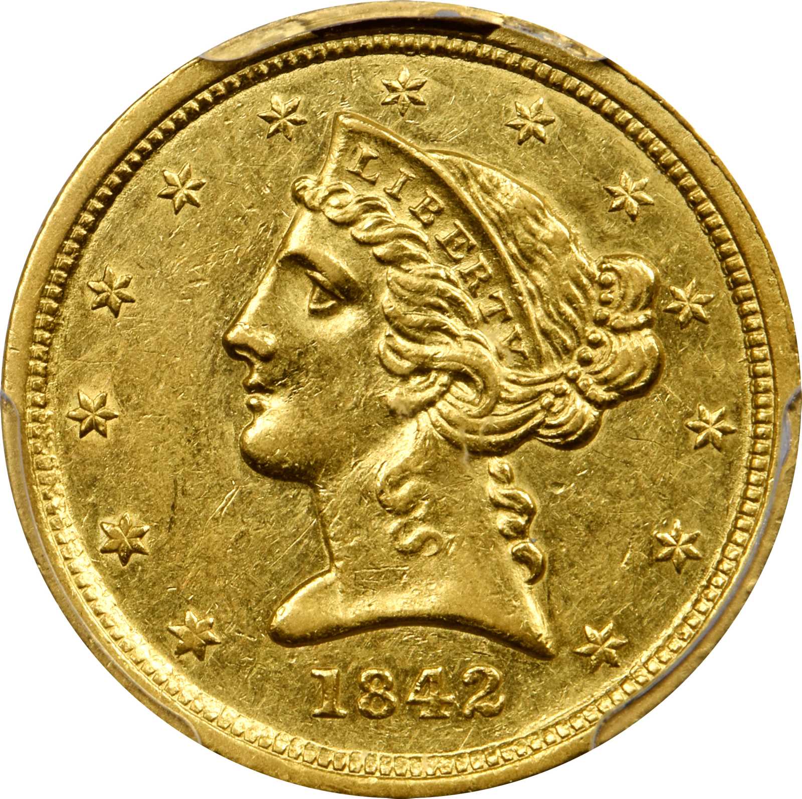 image for: 1842-C Liberty Head Half Eagle. Small Date. AU-58 (PCGS).