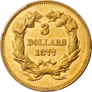 image for: 1877 Three-Dollar Gold Piece. AU-53 (PCGS).