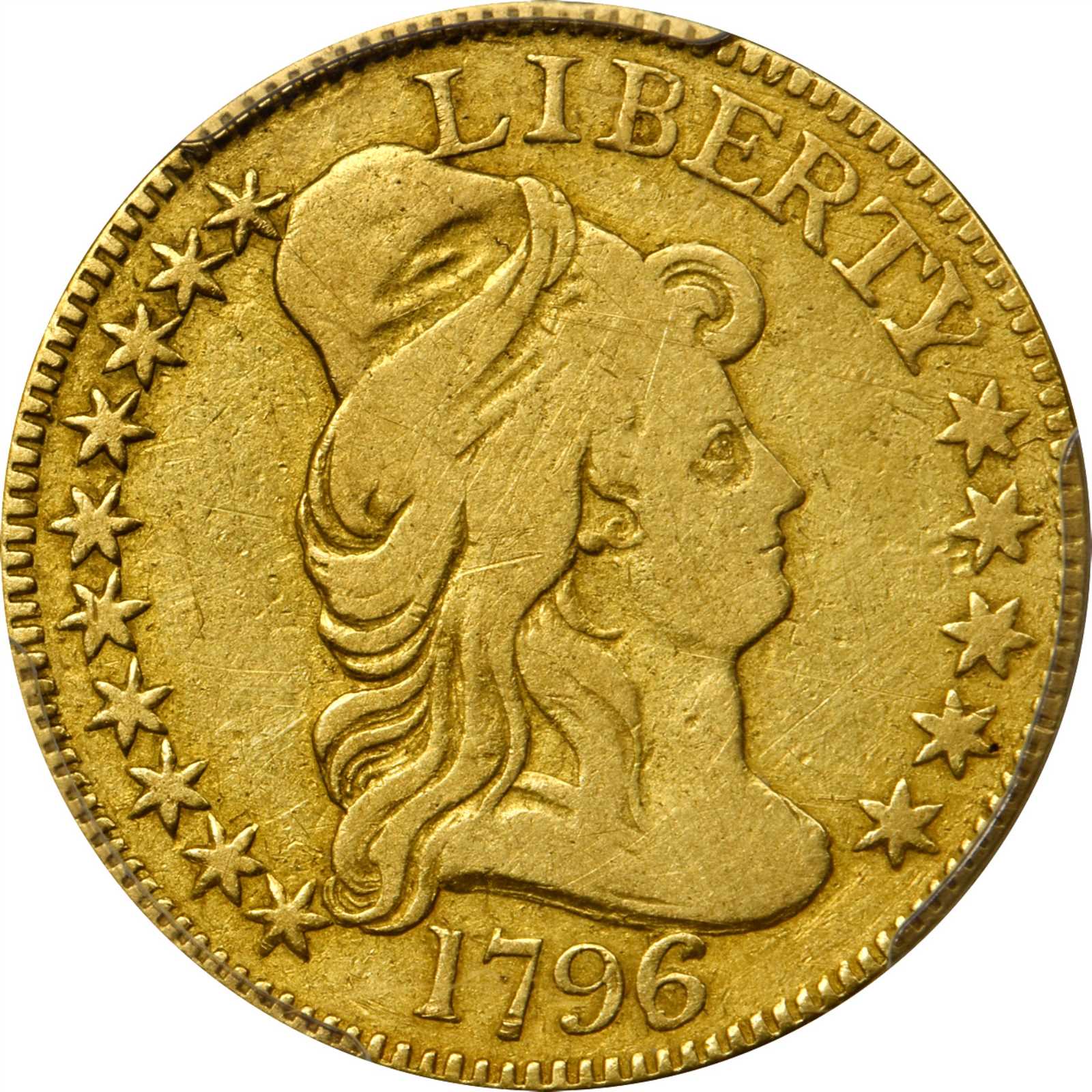 image for: 1796/5 Capped Bust Right Half Eagle. BD-1, the only known dies. Rarity-4+. VG-10 (PCGS).
