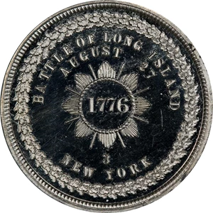 image for: Circa 1876 Long Island medal. George Lovett's Battle Series, No. 3. Musante GW-886, Baker-442B, HK-98. White Metal. MS-64 (PCGS).