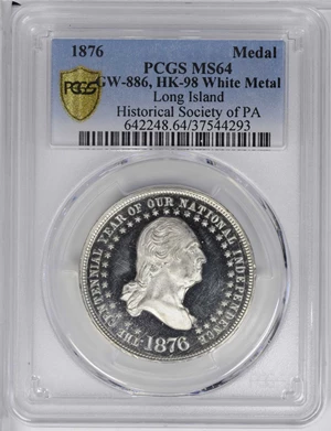 image for: Circa 1876 Long Island medal. George Lovett's Battle Series, No. 3. Musante GW-886, Baker-442B, HK-98. White Metal. MS-64 (PCGS).
