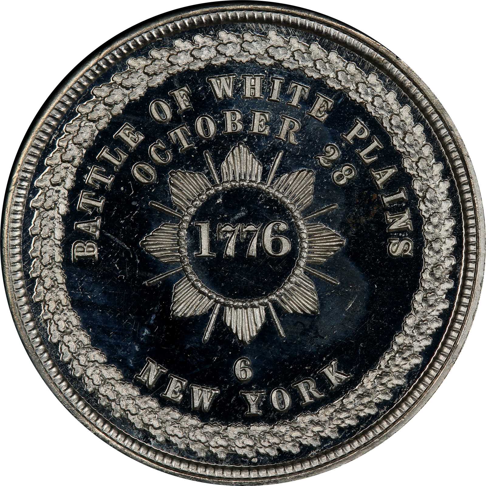 image for: Circa 1876 White Plains medal. George Lovett's Battle Series, No. 6. Musante GW-889, Baker-445B, HK-107. White Metal. MS-64 (PCGS).