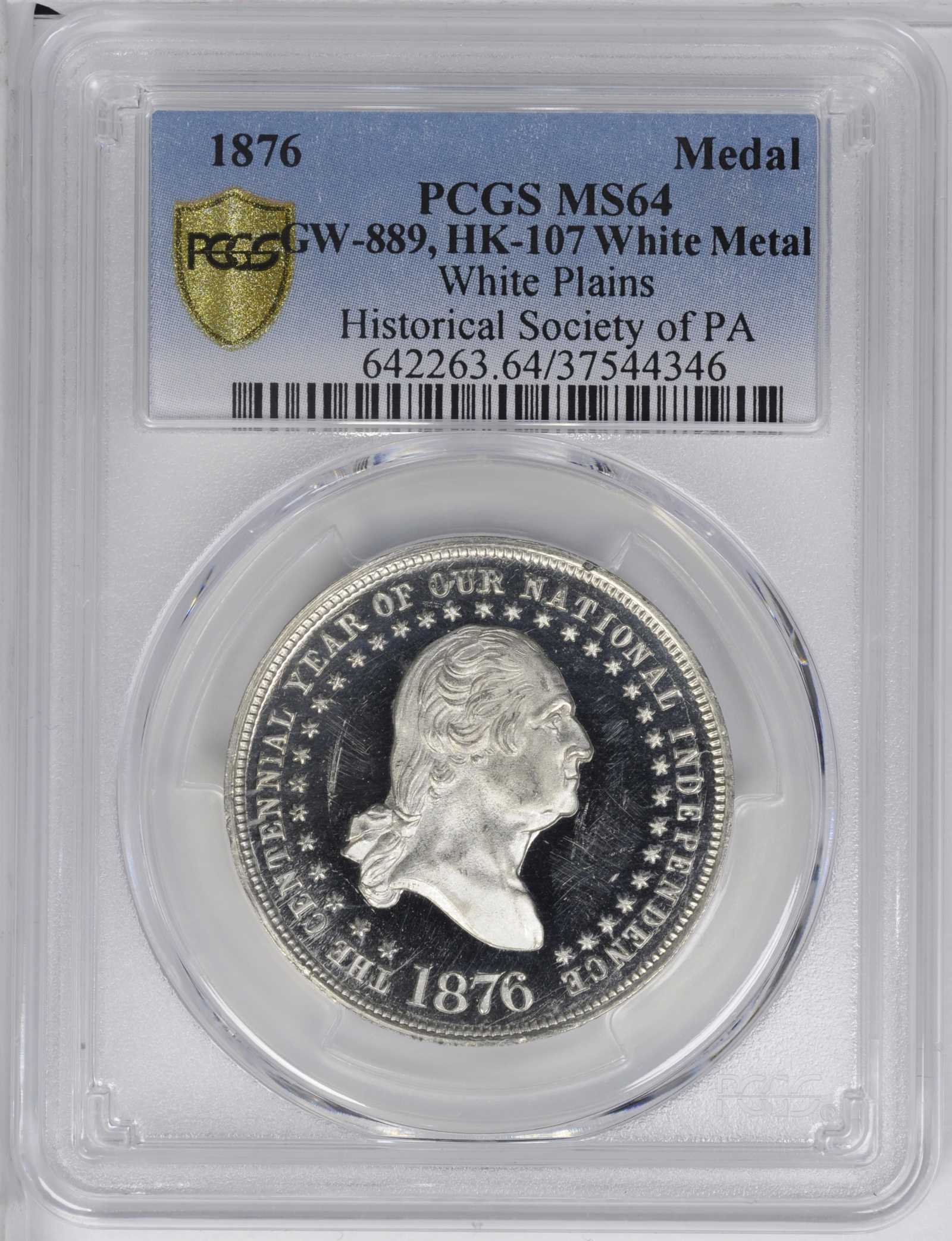 image for: Circa 1876 White Plains medal. George Lovett's Battle Series, No. 6. Musante GW-889, Baker-445B, HK-107. White Metal. MS-64 (PCGS).