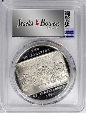 image for: Circa 1876 Declaration of Independence medal by George Lovett and Abraham Demarest. Musante GW-829, Baker-389C, HK-79, var. White Metal. SP-64 (PCGS).