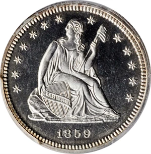 image for: 1859 Liberty Seated Quarter. Type I Reverse. Proof-65 Cameo (PCGS). CAC.