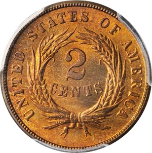 image for: 1865 Two-Cent Piece. Fancy 5. MS-67 RB (PCGS).
