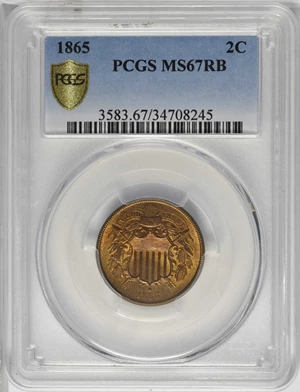 image for: 1865 Two-Cent Piece. Fancy 5. MS-67 RB (PCGS).