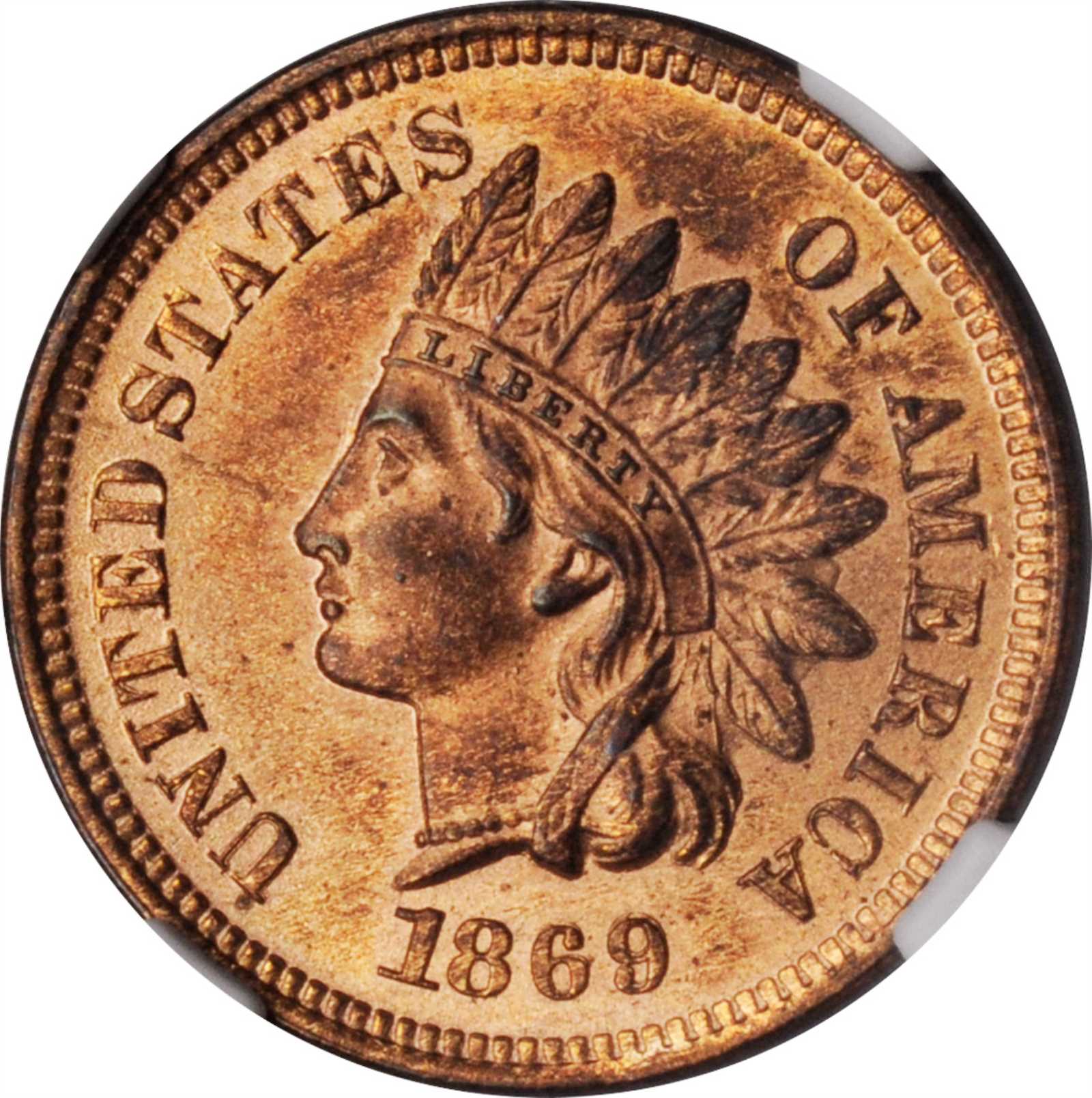 image for: 1869/69 Indian Cent. Snow-3d, FS-301. Repunched Date. MS-64 RB (NGC).