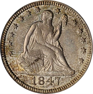 image for: 1847 Liberty Seated Quarter. Briggs 1-A, FS-801. Doubled Die Reverse. MS-62 (PCGS). CAC. OGH.