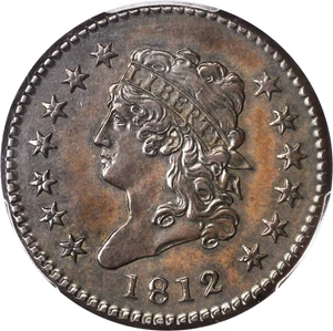 image for: 1812 Classic Head Cent. S-289. Rarity-1. Large Date. AU-55 (PCGS).