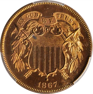 image for: 1867 Two-Cent Piece. Proof-64 RD (PCGS).