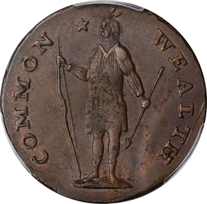 image for: 1788 Massachusetts Cent. Ryder 6-N, W-6240. Rarity-3-. No Period After MASSACHUSETTS. MS-62 BN (PCGS).