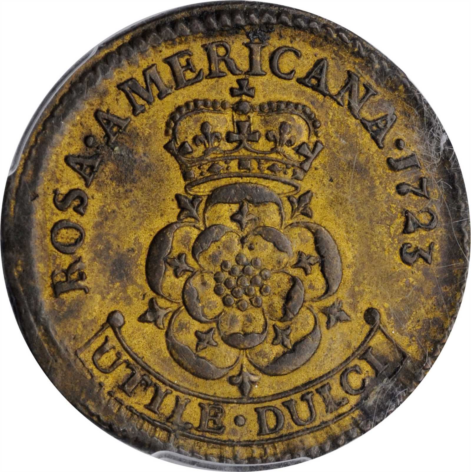 image for: 1723 Rosa Americana Penny. Martin 2.6-Eb.2, W-1278. Rarity-4. AU-58 (PCGS).