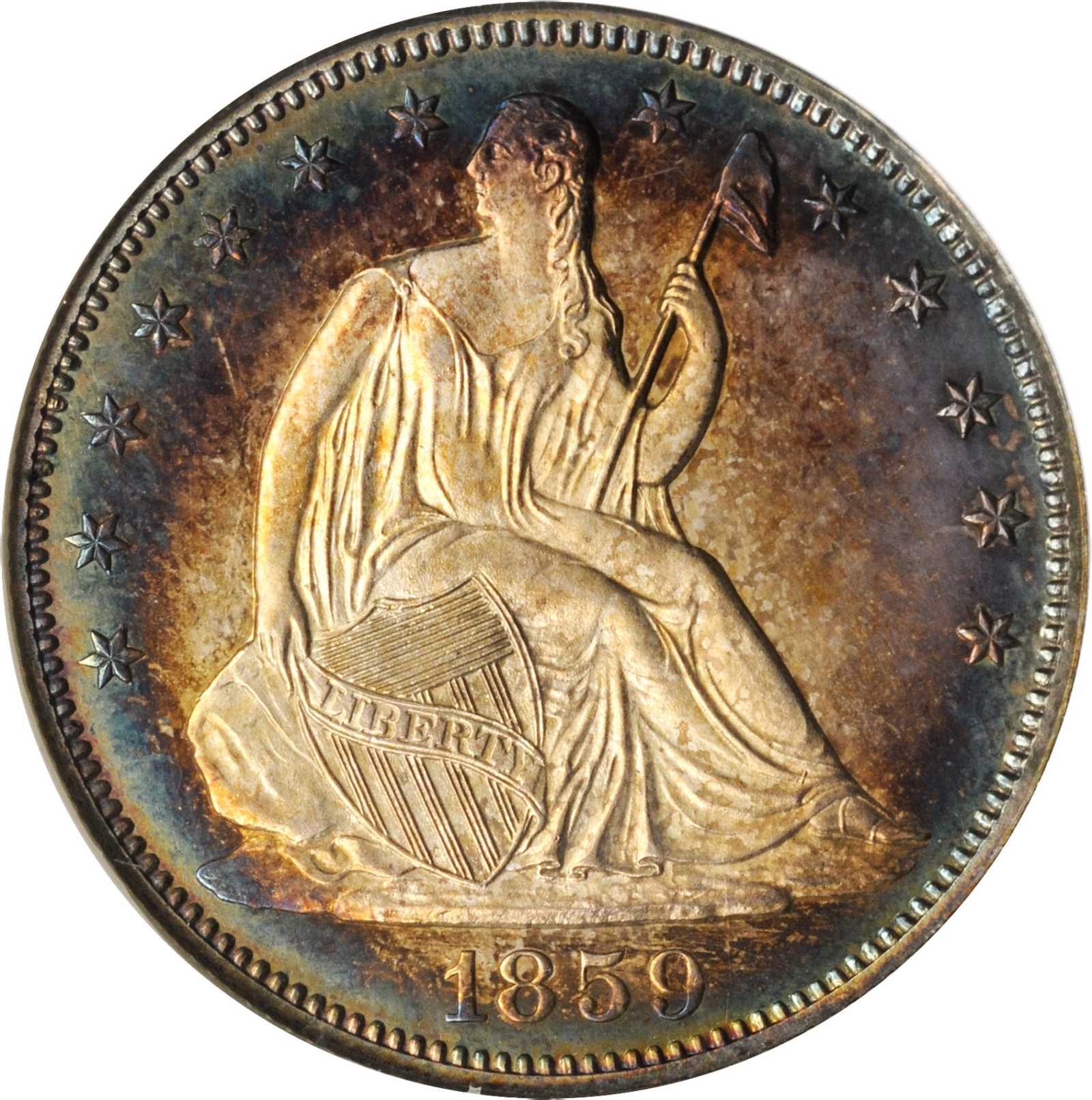 image for: 1859 Liberty Seated Half Dollar. WB-102. Type II Reverse. Proof-63 (NGC). CAC. OH.