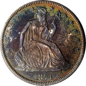 image for: 1871 Liberty Seated Half Dollar. Proof-65 (PCGS). CAC. OGH--First Generation.