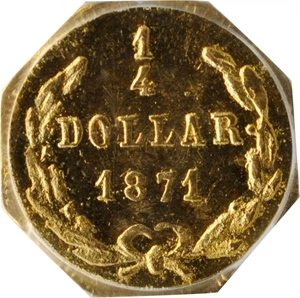 image for: 1871 Octagonal 25 Cents. BG-717. Rarity-3. Liberty Head. MS-66+ (PCGS).