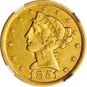 image for: 1851-O Liberty Head Half Eagle. Winter-1. AU-53 (NGC).