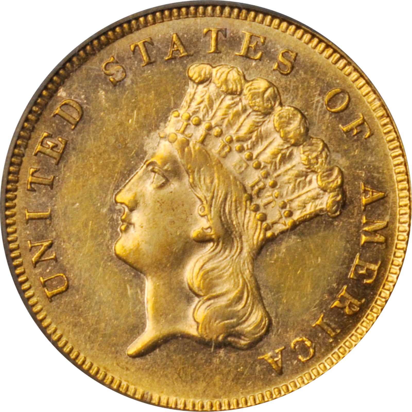 image for: 1886 Three-Dollar Gold Piece. MS-61 (PCGS). OGH.