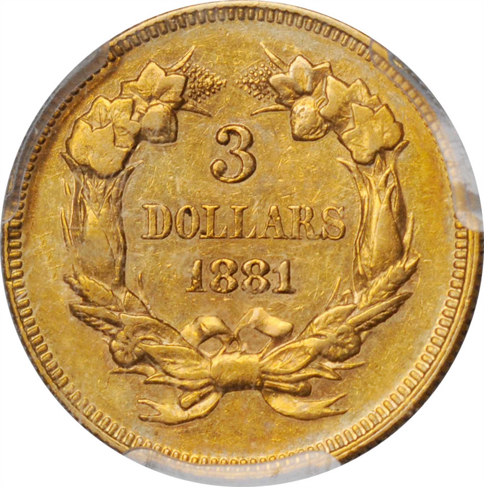 image for: 1881 Three-Dollar Gold Piece. AU-55 (PCGS). CAC.