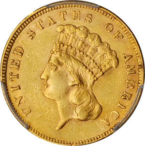 image for: 1858 Three-Dollar Gold Piece. AU-55 (PCGS).