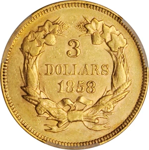 image for: 1858 Three-Dollar Gold Piece. AU-55 (PCGS).