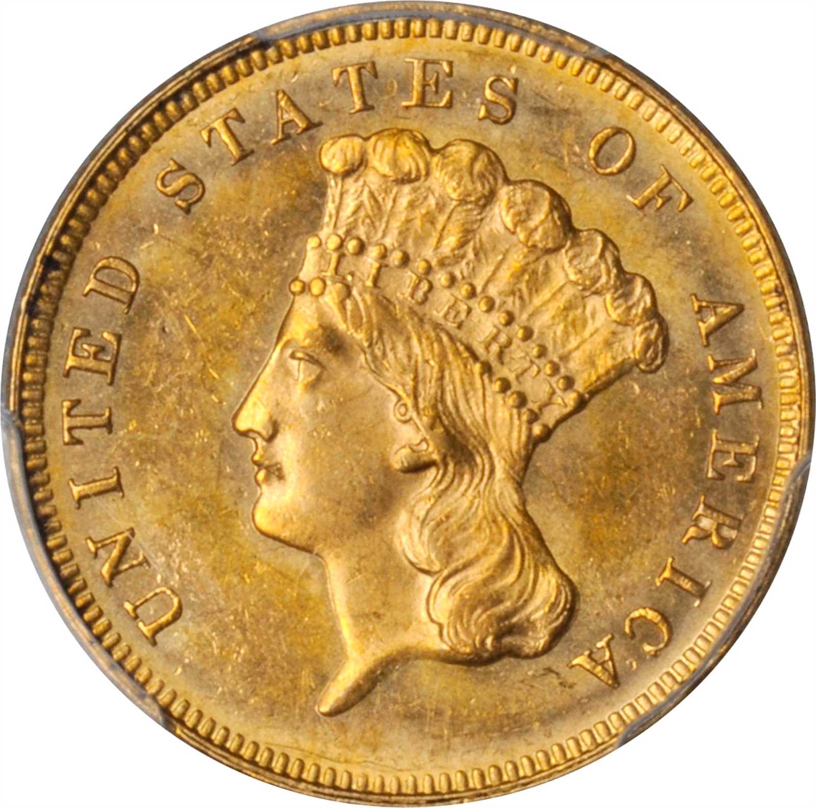 image for: 1880 Three-Dollar Gold Piece. MS-63+ (PCGS).
