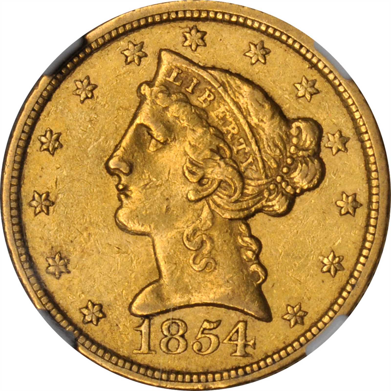 image for: 1854-C Liberty Head Half Eagle. Weak C. AU-53 (NGC).