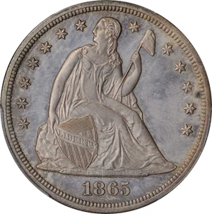 image for: 1865 Liberty Seated Silver Dollar. Proof-64 (PCGS).