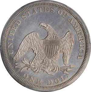 image for: 1865 Liberty Seated Silver Dollar. Proof-64 (PCGS).