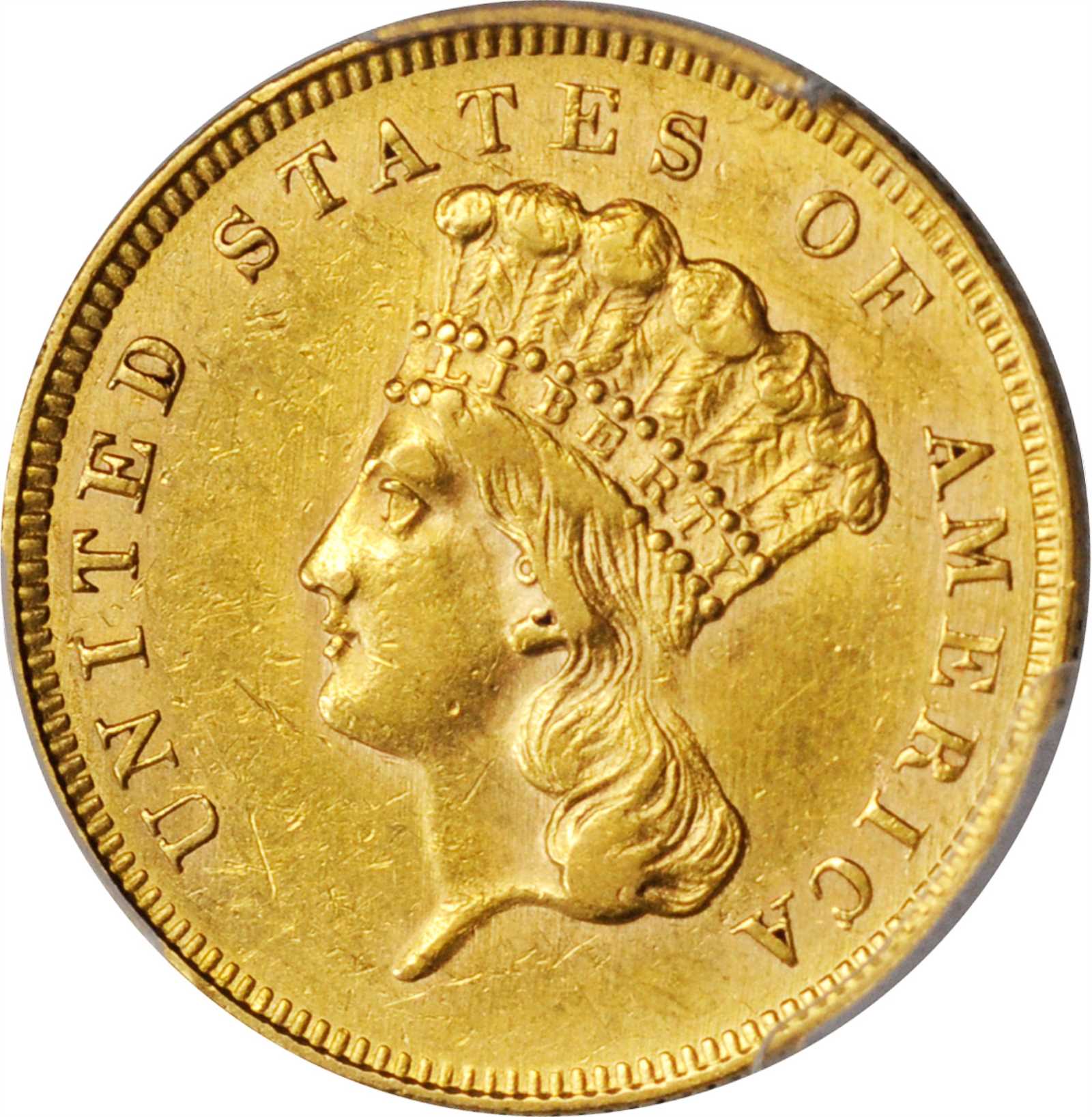 image for: 1862 Three-Dollar Gold Piece. AU-58 (PCGS).