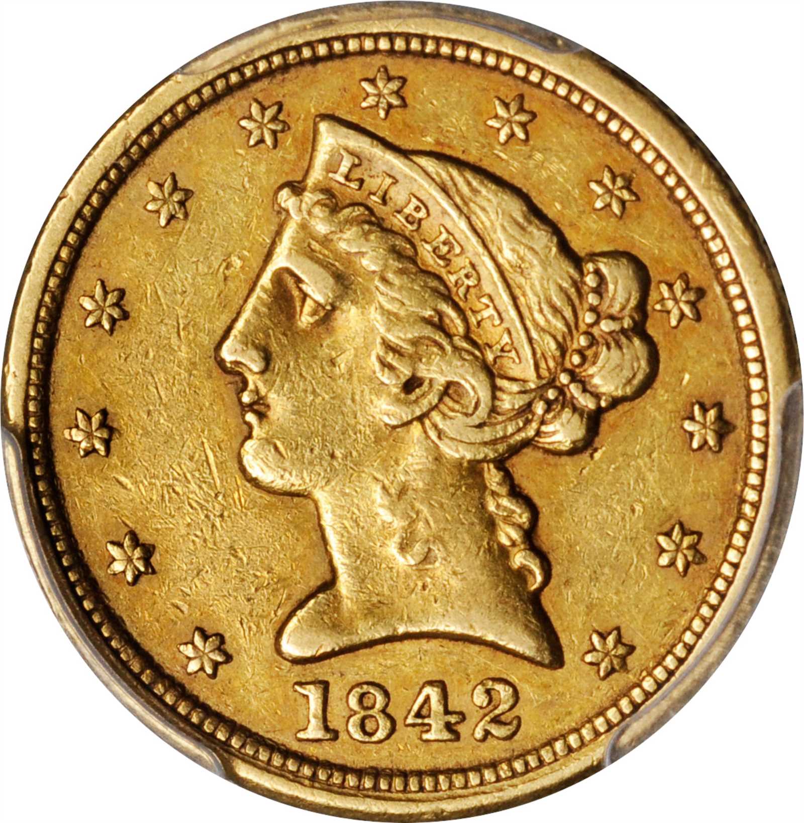 image for: 1842-C Liberty Head Half Eagle. Large Date. EF-45 (PCGS). CAC.