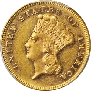 image for: 1872 Three-Dollar Gold Piece. AU-58 (PCGS).