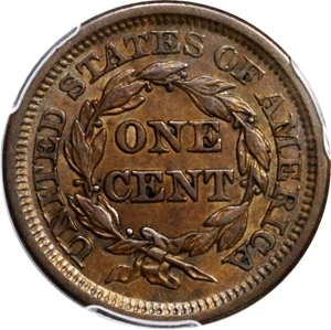image for: 1846 Braided Hair Cent. N-14. Rarity-3. Tall Date. AU-55 (PCGS).