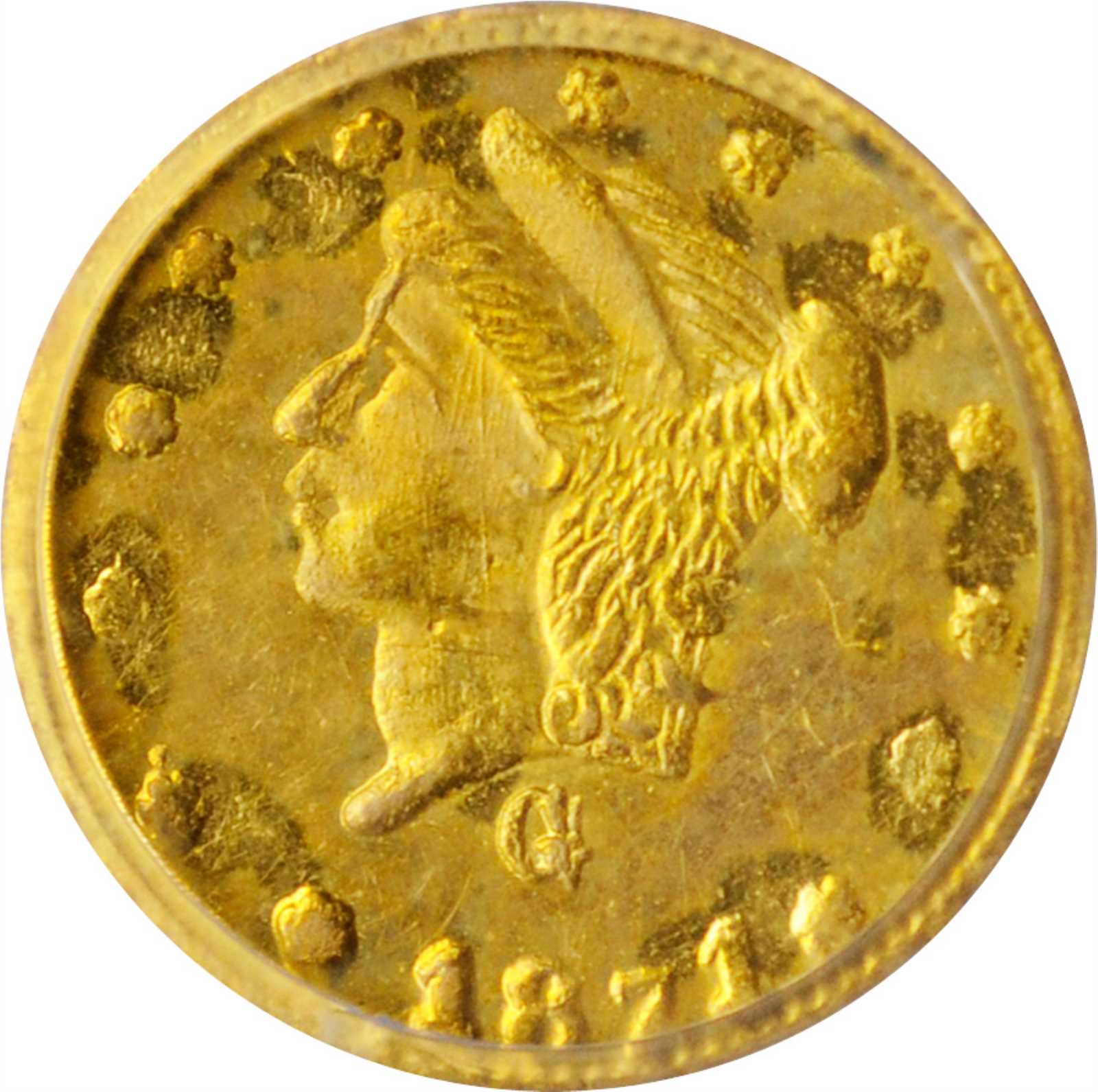 image for: 1871-G Round 25 Cents. BG-840. Rarity-4-. Liberty Head. MS-62 (PCGS).