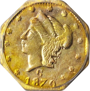 image for: 1870-G Octagonal 25 Cents. BG-762. Rarity-4-. Liberty Head. MS-62 (PCGS).
