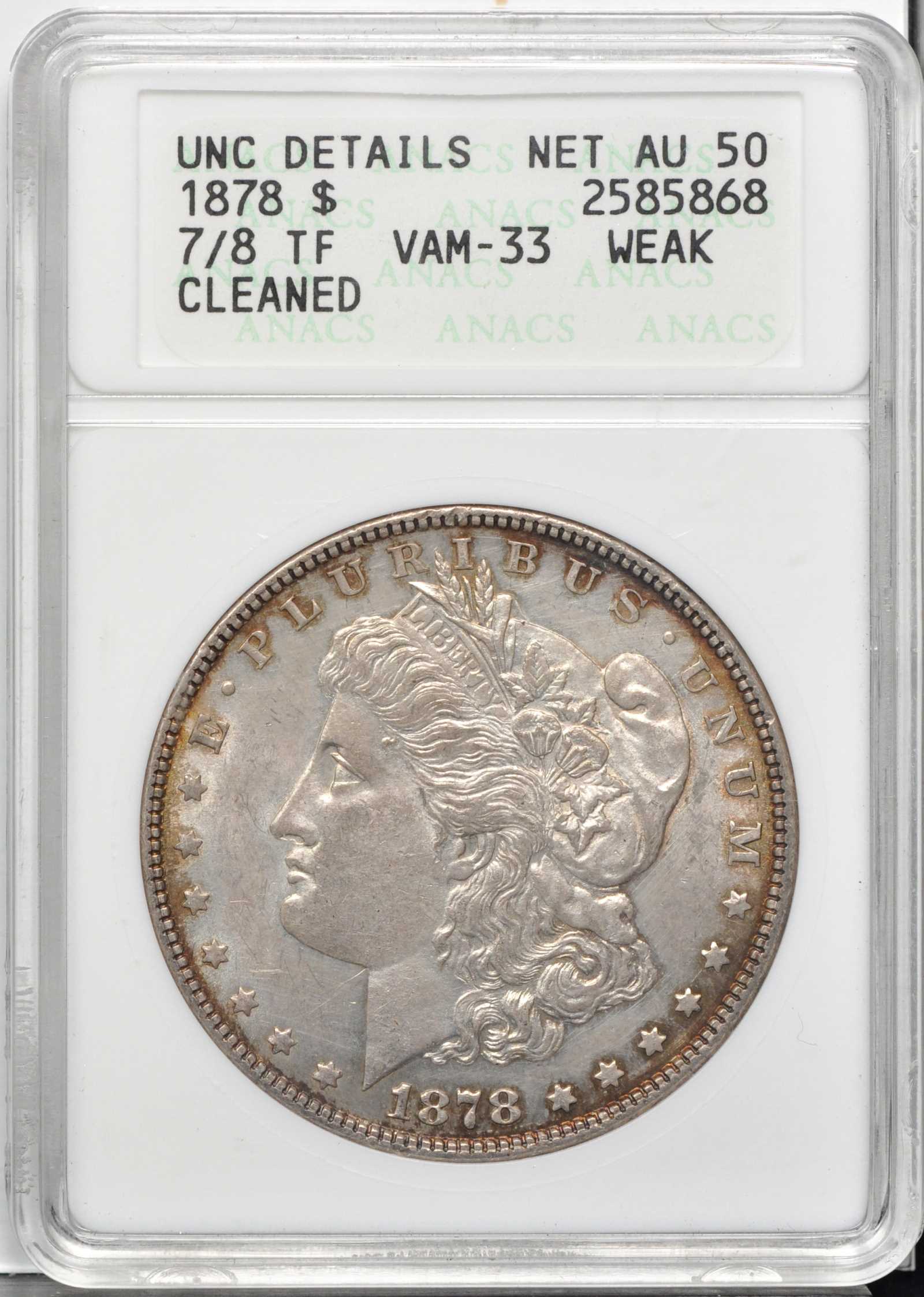 1878 7/8TF $1  Weak, 7/4, Doubled Legs, VAM-33 XF45 thumbnail 3
