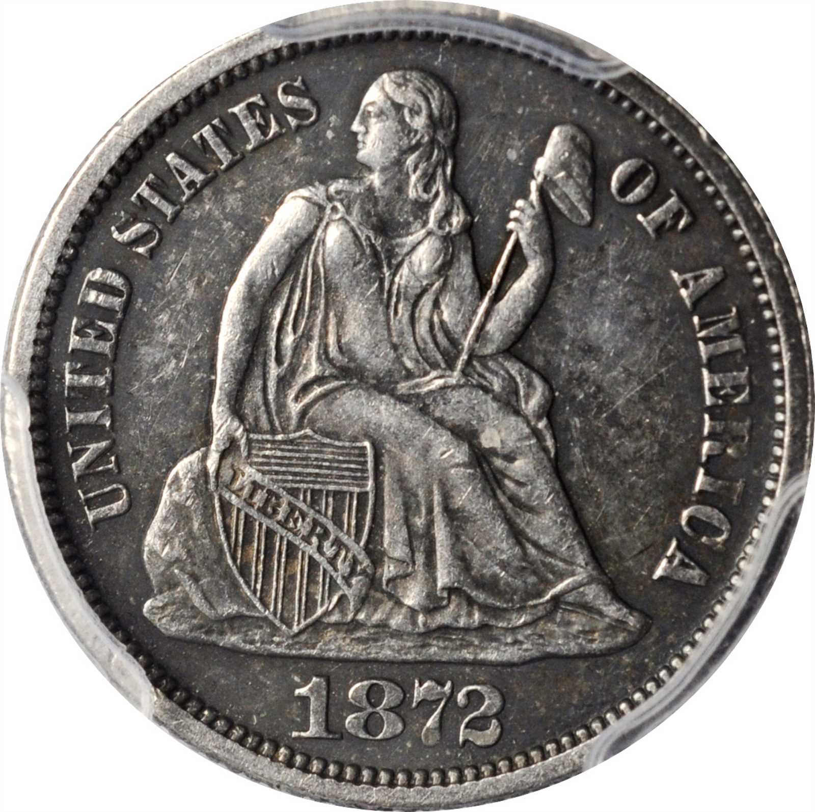 image for: 1872 Liberty Seated Dime. Proof-58 (PCGS).