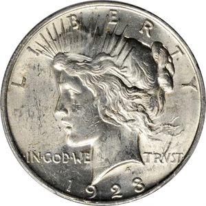 image for: 1923 Peace Silver Dollar. VAM-1C. Top 50 Variety. Tail on O. MS-60 (PCGS).